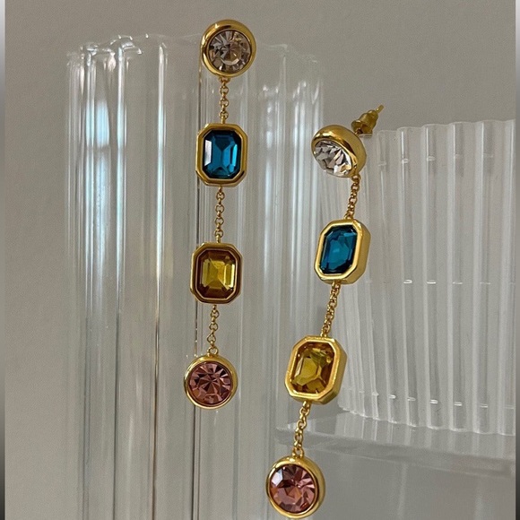 Multicolor Square Dangle Earrings Noble Elegant Face Modifying Earrings - Picture 6 of 8